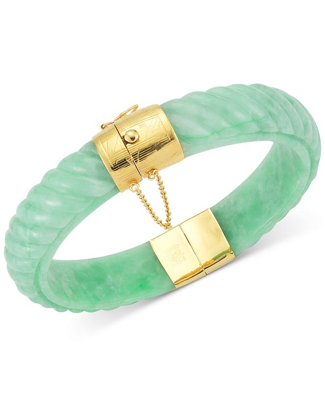 Macy's Dyed Jade Bangle Bracelet in 14k Gold over Sterling Silver in Green, Red or black