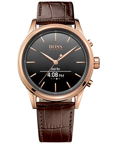BOSS Hugo Boss Men's Smart Classic Brown Leather Strap Smart Watch 44mm 1513451