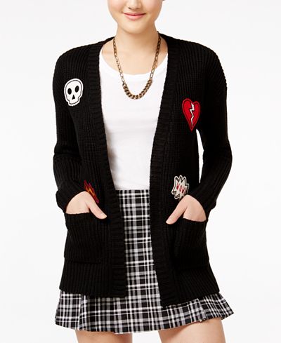 Hippie Rose Juniors' Patch Open-Front Cardigan