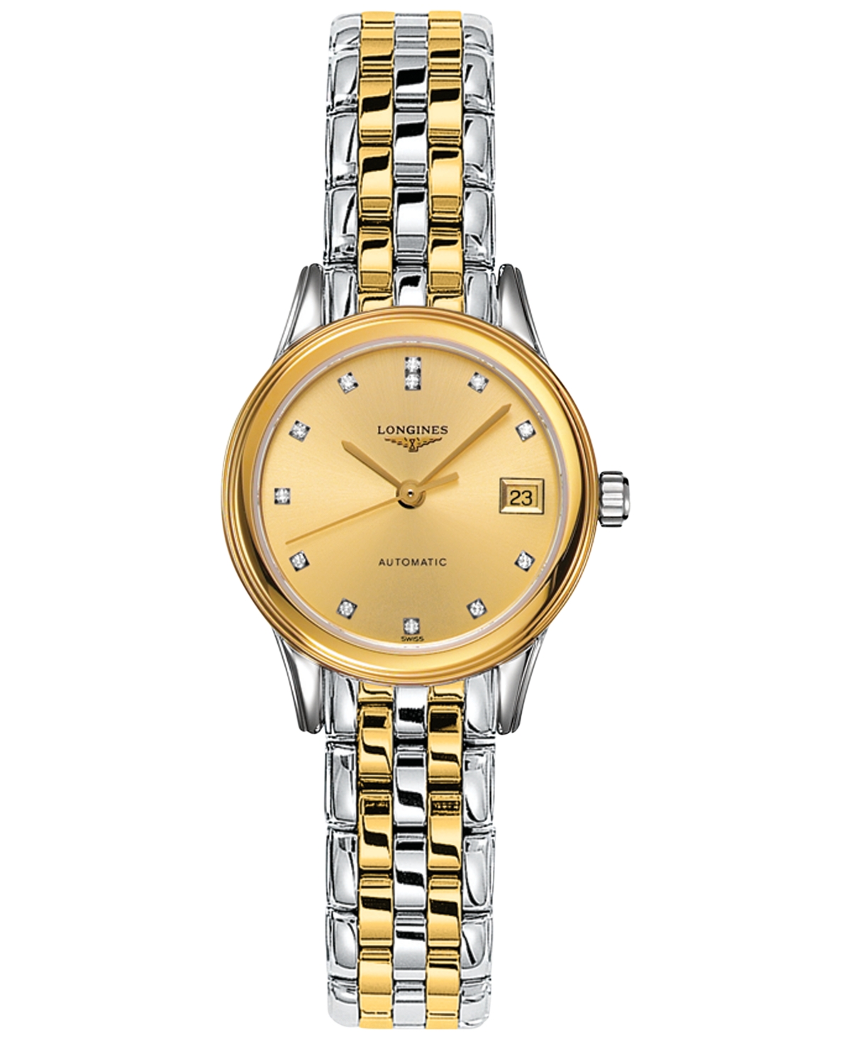 LONGINES WOMEN'S SWISS AUTOMATIC FLAGSHIP DIAMOND ACCENT TWO-TONE PVD STAINLESS STEEL BRACELET WATCH 26MM L42
