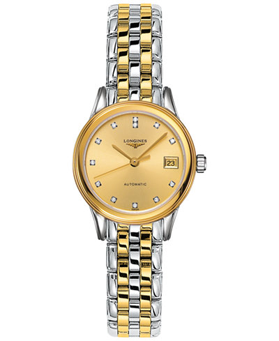 Longines Women's Swiss Automatic Flagship Diamond Accent Two-Tone PVD Stainless Steel Bracelet Watch 26mm L42743377