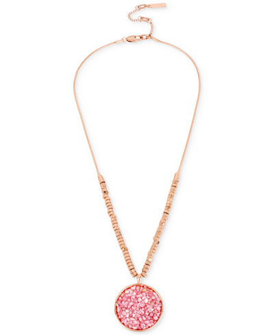 Kenneth Cole New York Rose Gold-Tone Pink Stone Beaded Pendant Necklace