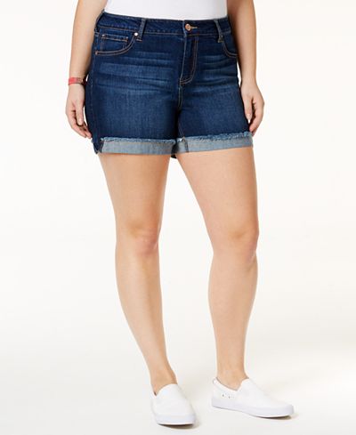 Celebrity Pink Trendy Plus Size Denim Frayed Shorts