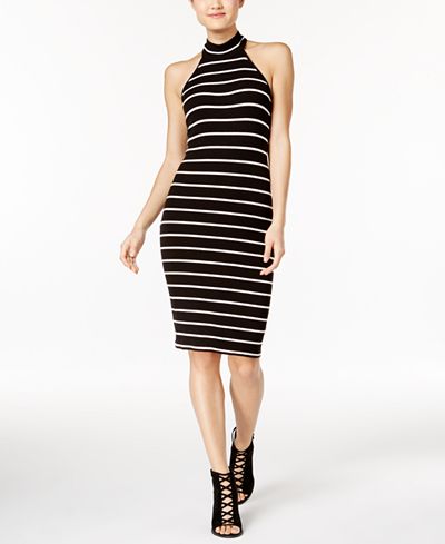Teeze Me Juniors' Striped Mock-Neck Bodycon Dress