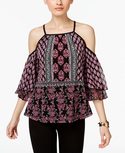INC International Concepts Printed Cold-Shoulder Peasant Top, Only at Macy's