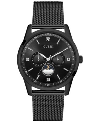 GUESS - Men's Traditional Moonphase Black Stainless Steel Mesh Bracelet Watch 42mm U0869G1