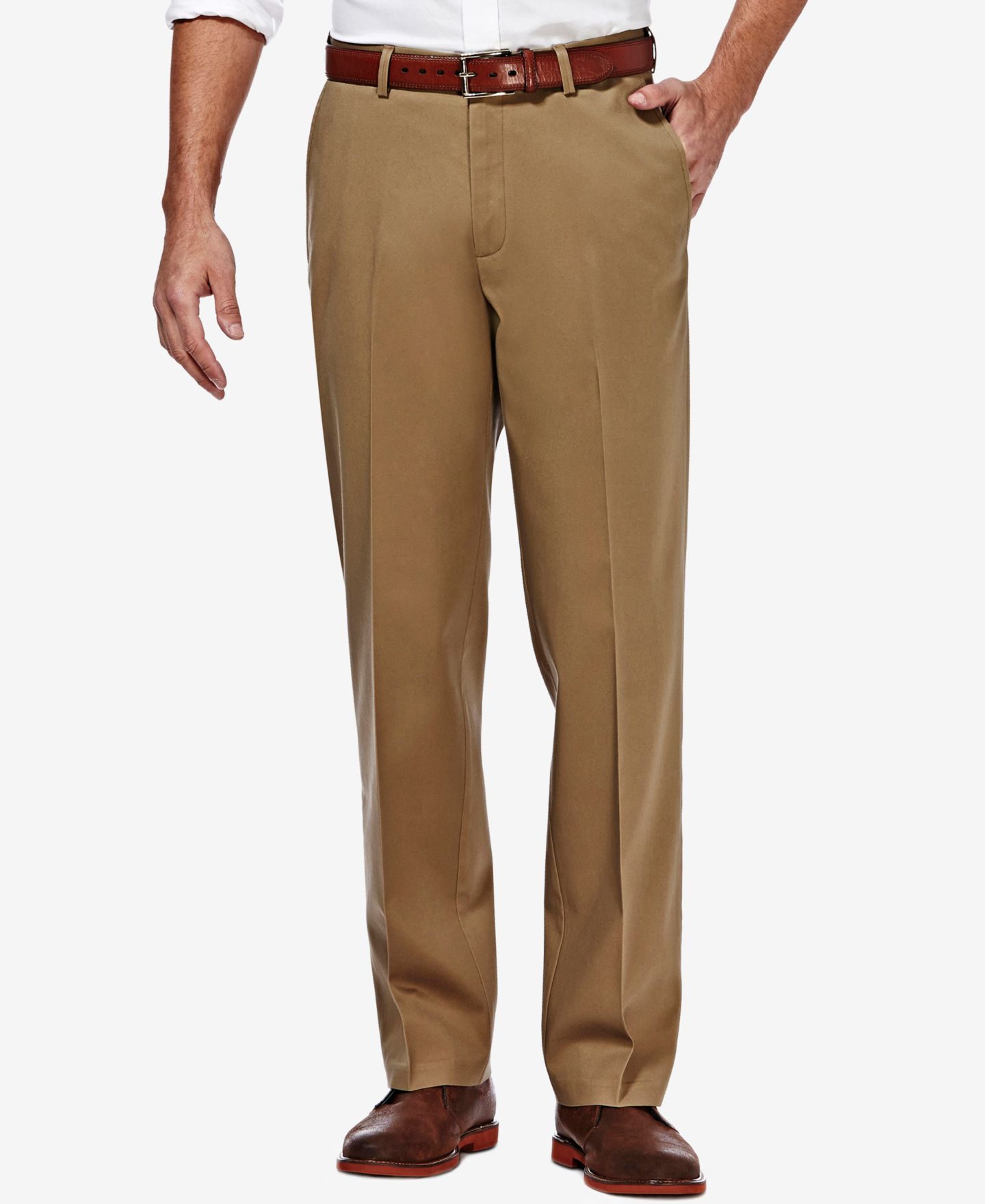 Мужские брюки Haggar Premium No Iron Khaki Classic Fit Flat Front Hidden Expandable Waist Pant, цвет: Хаки, вариант 1 — фото 1