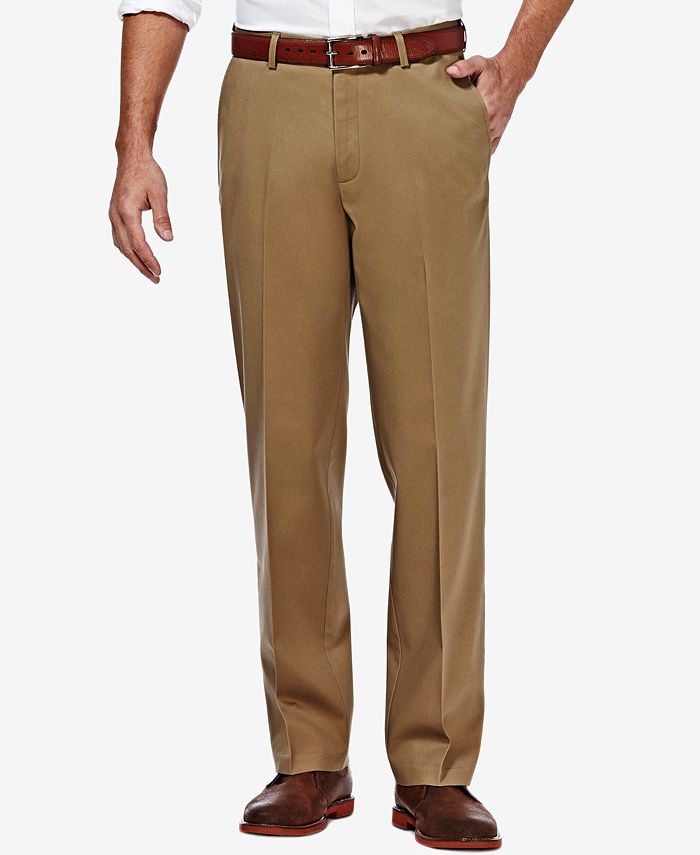haggar men's premium no iron khaki classic fit expandable waist flat front pant