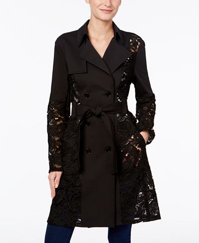 INC International Concepts Illusion-Lace Trench Coat, Only at Macy's