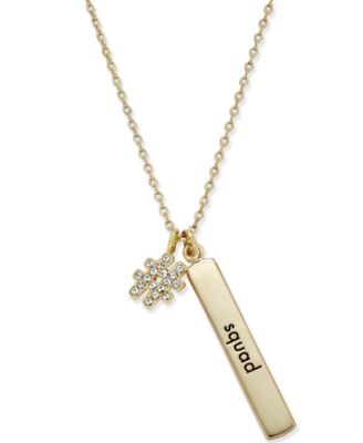 kate spade new york - Gold-Tone Crystal Hashtag "Squad" Bar Pendant Necklace