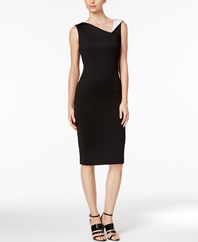 Calvin Klein Contrast-Collar Sheath Dress - Dresses - Women - Macy's