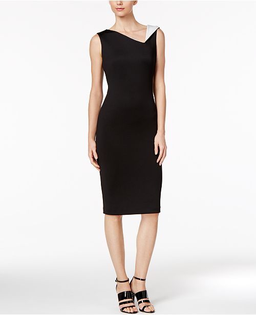 Calvin Klein Contrast-Collar Sheath Dress in Regular & Petite Sizes ...