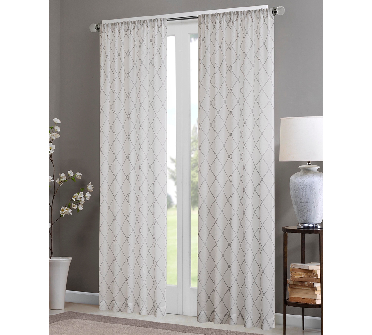 Madison Park Irina Diamond Sheer Window Curtain,Grey sheer curtains 95 inches long Single Curtain, Width 50 curtains sheer for Bedroom and Livi