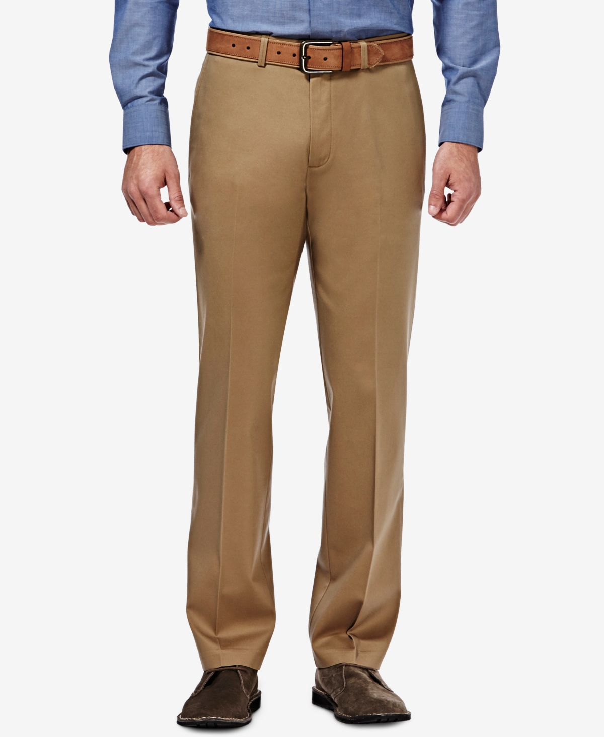 Men's Premium No Iron Khaki Straight-Fit Stretch Flat-Front Pants - Khaki