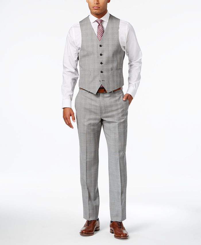 Michael Kors Men's Classic-Fit Light Gray Glen Plaid Vested Suit - Macy's