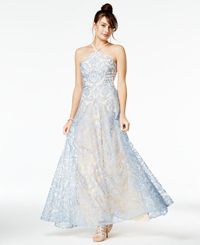 Speechless Juniors' Embroidered Halter Gown, A Macy's Exclusive Style ...