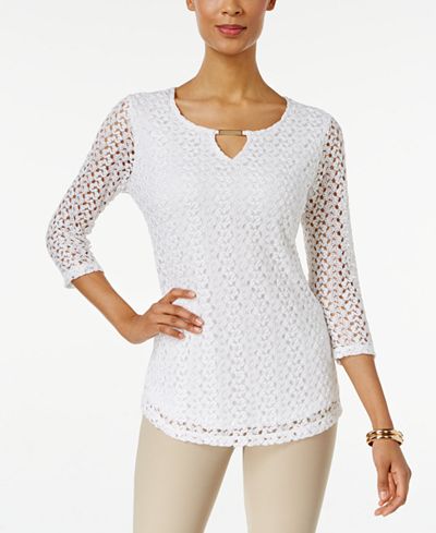 JM Collection Crochet-Lace Keyhole Top, Only at Macy's