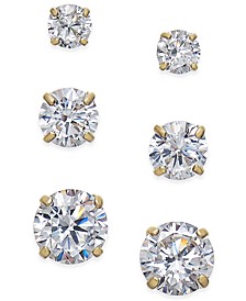 Cubic Zirconia 3-Pc. Set Graduated Stud Earrings in 14k Gold or 14k White Gold