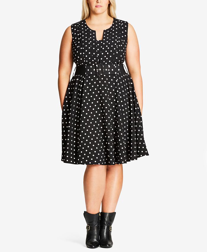 City Chic Plus Size Trendy Polka-Dot Fit & Flare Dress - Macy's