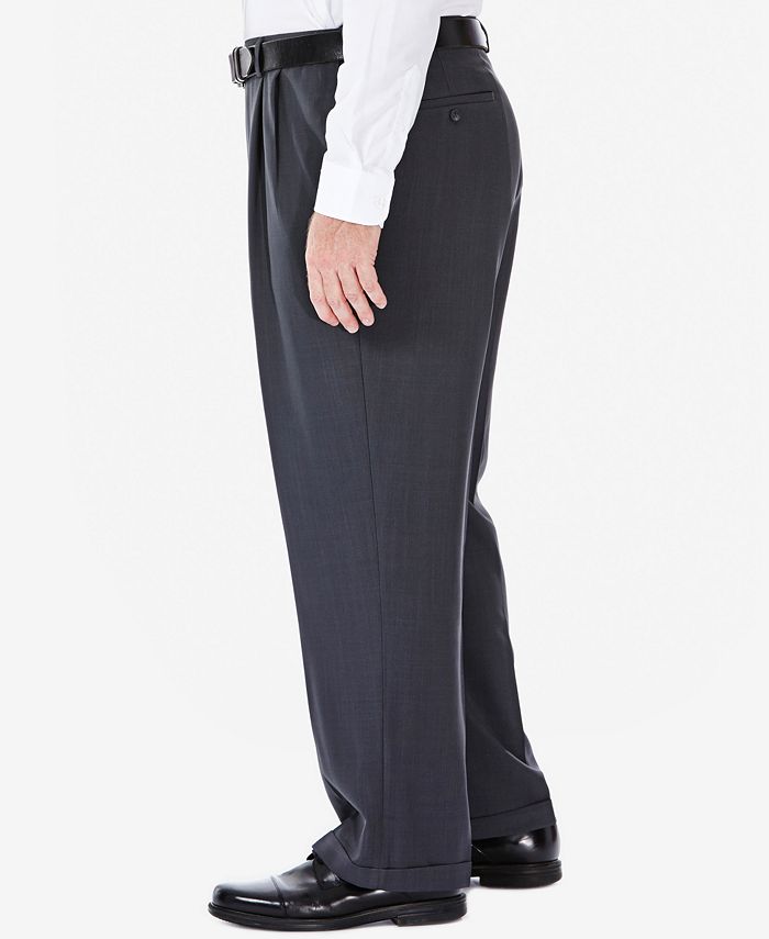 Haggar Mens Eclo Stria Classic Fit Pleated Hidden Expandable Waistband Dress Pants Blue Size 40x32 main image 0