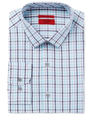 Alfani - Men's Fitted Performance Turquoise Grey Large Outline Check Dress Shirt, Only at Macy's