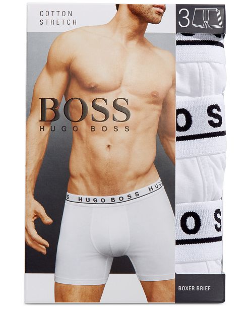 BOSS Men's 3 Pack Cotton Stretch Boxer Briefs & Reviews Underwear