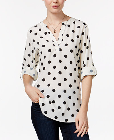 Maison Jules Polka-Dot Roll-Tab Blouse, Only at Macy's