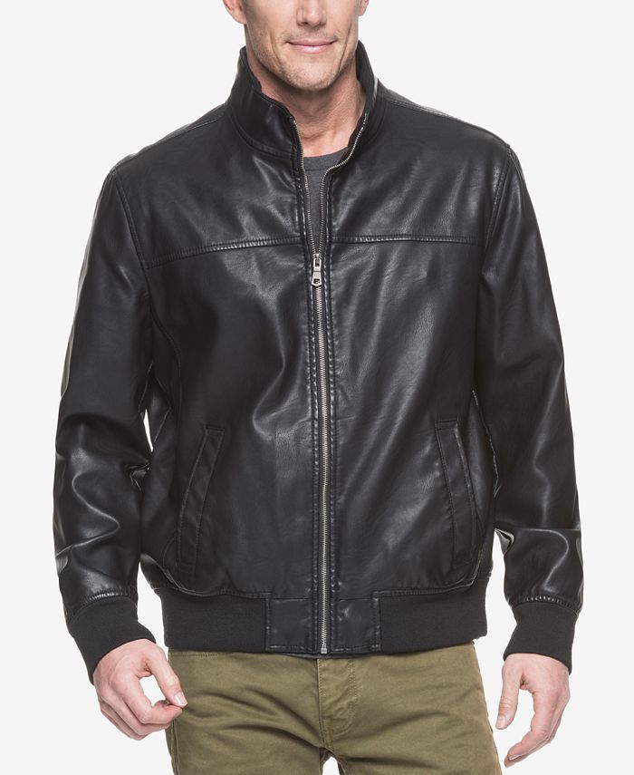 Tommy Hilfiger Faux-Leather Stand-Collar Bomber Jacket & Reviews ...