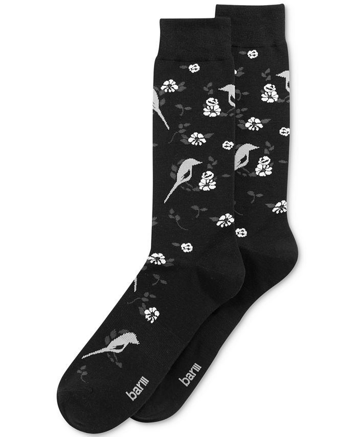 Bar III Men's Seamless Toe Patterned Birds Dress Socks, Created for