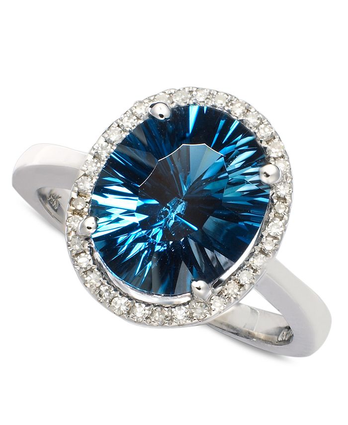 Macy's - London Blue Topaz (4 ct. t.w.) and Diamond (1/8 ct. t.w.) Oval Ring in 14k White Gold