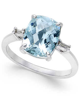Macy's Aquamarine (2-1/2 ct. t.w.) and Diamond Accent Ring in Sterling ...