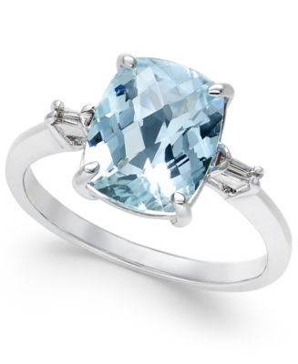 Macy's Aquamarine (2-1/2 ct. t.w.) and Diamond Accent Ring in Sterling ...