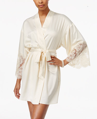 Flora by Flora Nikrooz Erin Lace-Trimmed Charmeuse Wrap Robe