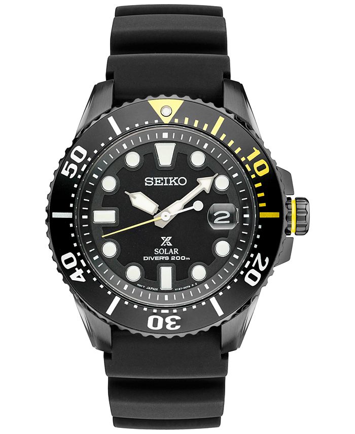 Seiko prospex divers solar hotsell mens black silicone watch sne441