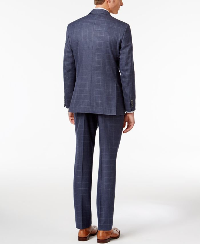 Perry Ellis Men's Slim-Fit Portfolio Blue Plaid Comfort Stretch Suit ...