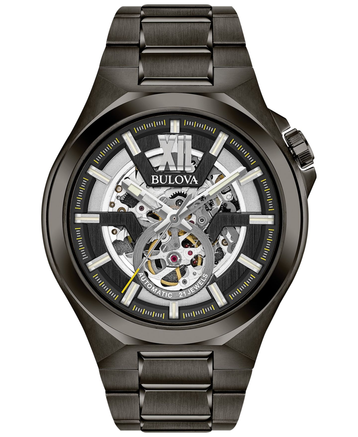 Мужские часы Bulova Automatic Gunmetal Stainless Steel Bracelet Watch 46mm 98A179 — фото 1