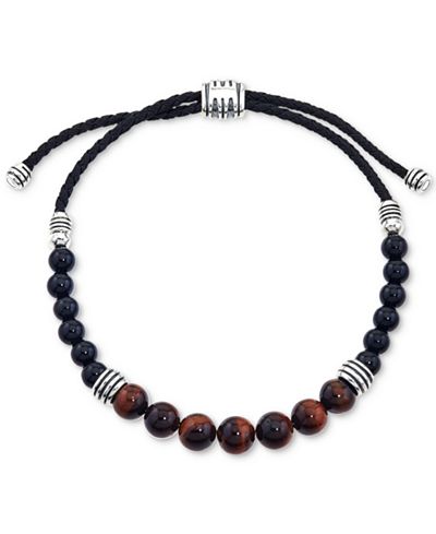 Esquire Men's Jewelry Tiger's Eye (8mm) and Onyx (6mm) Beaded Bracelet in Sterling Silver, Only at Macy's