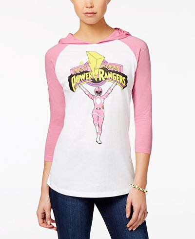 Bioworld Juniors' Pink Power Ranger Hoodie T-Shirt