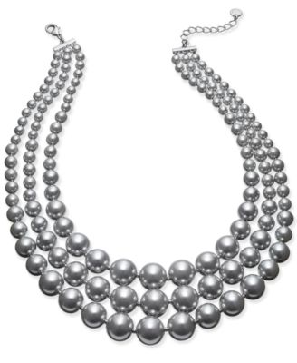 Charter Club - Imitation Pearl Three-Row Collar Necklace