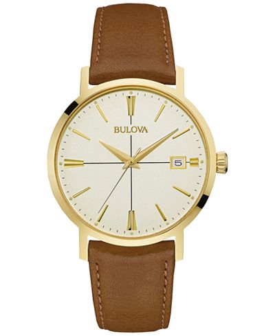 Bulova Men's Brown Leather Strap Watch 39mm 97B151