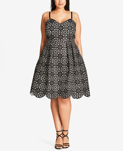 City Chic Trendy Plus Size Lace Fit & Flare Dress