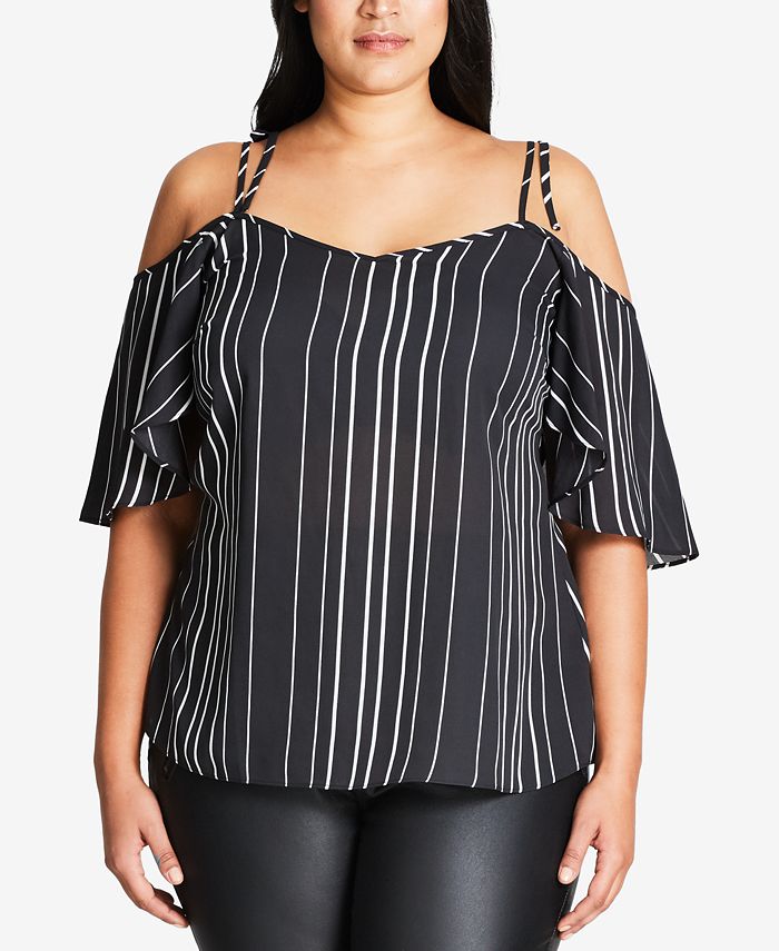 City Chic Trendy Plus Size Striped Off-The-Shoulder Top - Macy's