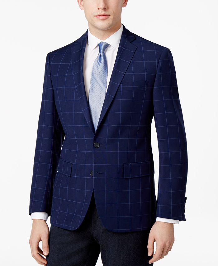 Ryan Seacrest Distinction Men's Slim-Fit Blue Windowpane Sport Coat ...