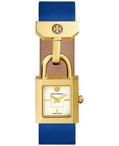 Tory Burch Women's Swiss Surrey Blue Leather Strap Watch 21x22mm TB7008