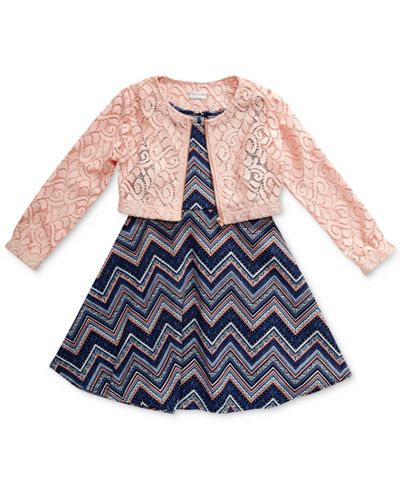 Sweet Heart Rose 2-Pc. Chevron Print Dress & Lace Jacket Set, Little Girls (2-6X)