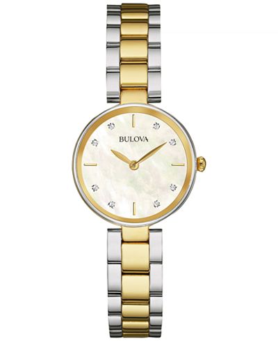 Bulova Women's Diamond Accent Two-Tone Stainless Steel Bracelet Watch 27mm 98P146