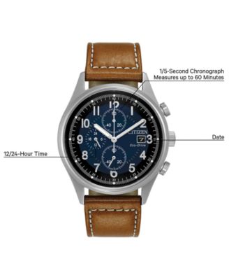 Men's Eco-Drive Chronograph Brown Leather Strap Watch 42mm CA0621-05L