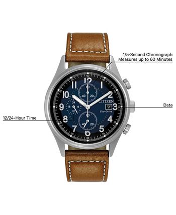 Citizen - Men's Eco-Drive Chronograph Brown Leather Strap Watch 42mm CA0621-05L
