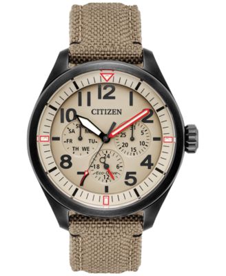 Citizen - Men's Eco-Drive Military Khaki Nylon Nato Strap Watch 42mm BU2055-08X