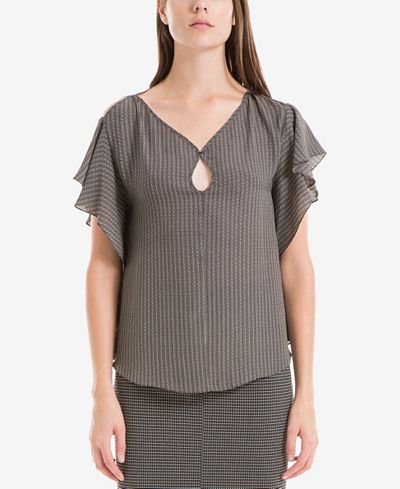 Max Studio London Flutter-Sleeve Keyhole Top